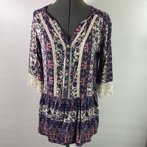 Breeze Ever Three Quarter Sleeve Button Front Ruffle Botton Top Size M